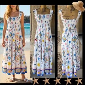 Petal & Pup Shirred Bodice Pockets Ruffle Serafina Maxi Dres Portofino Size M